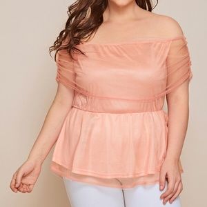 NWOT Shein Contrast Mesh Bardot Top